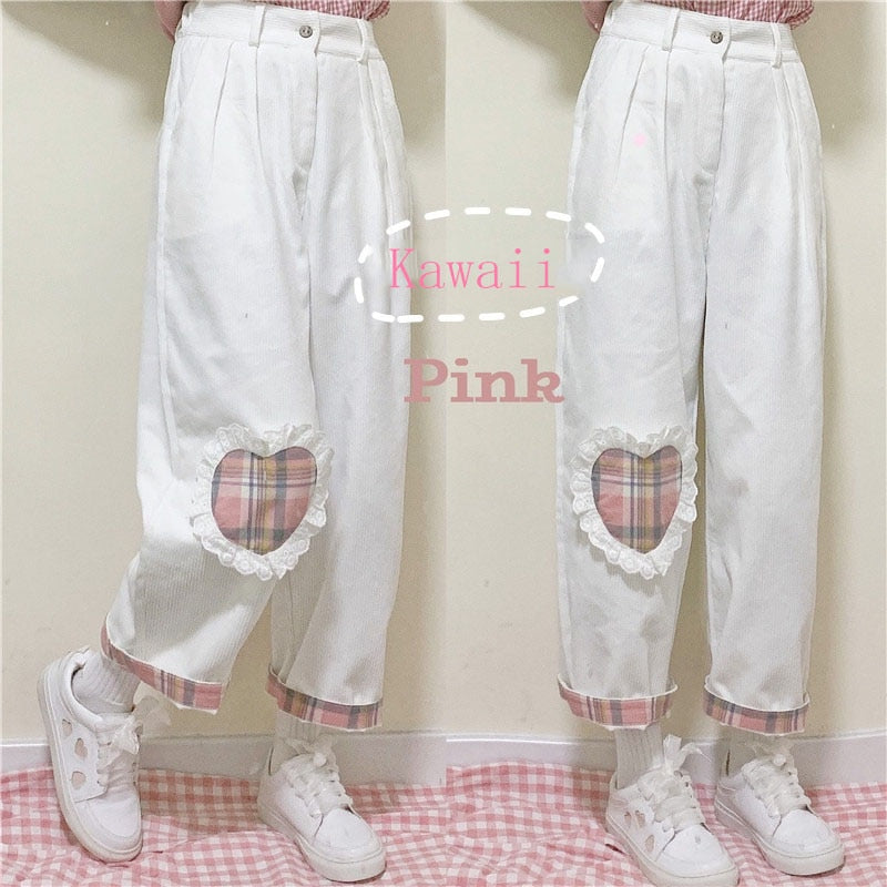Cotton Heart Patched Pink Pants