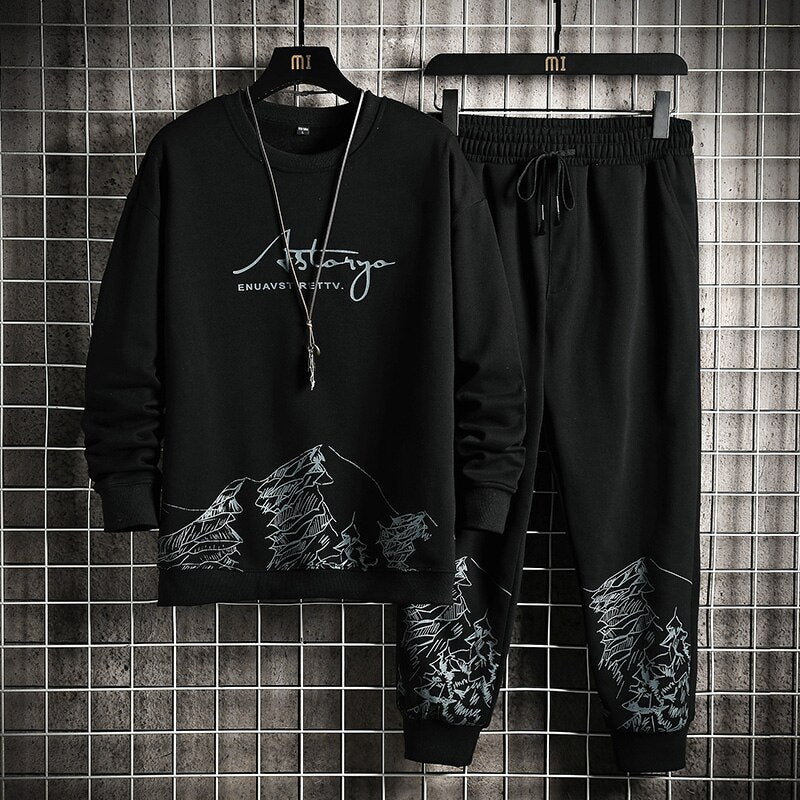 Men Printed Long Sleeve 2 Piece Sweater & Trouser