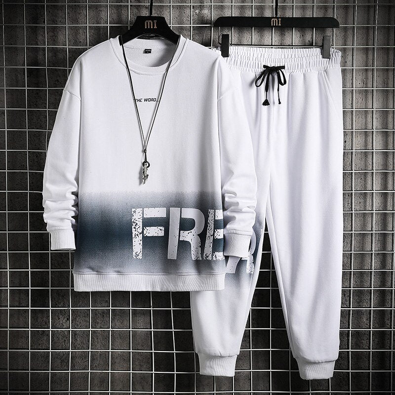 Men Printed Long Sleeve 2 Piece Sweater & Trouser