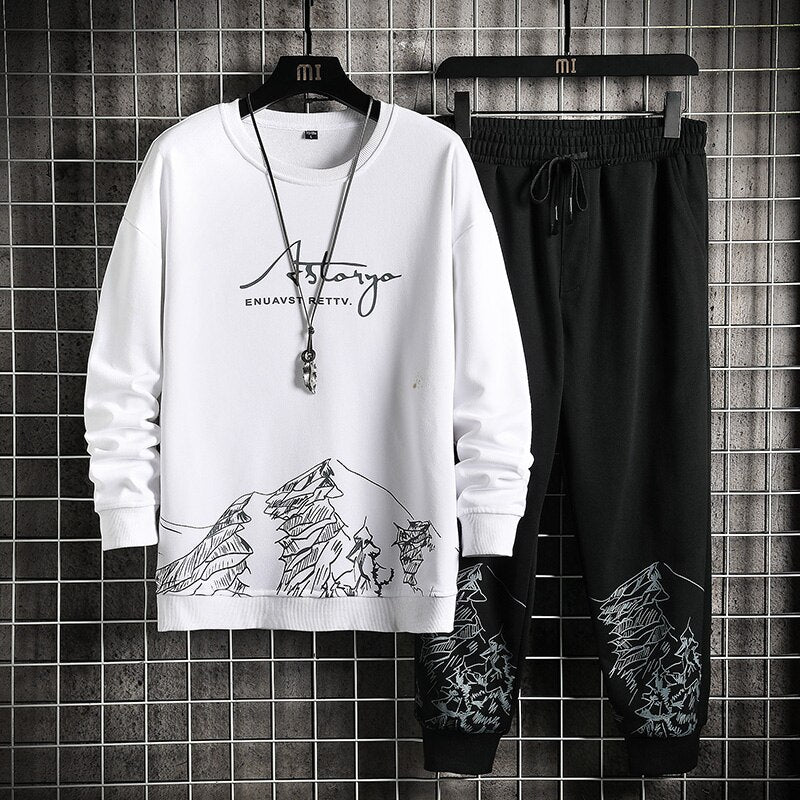 Men Printed Long Sleeve 2 Piece Sweater & Trouser