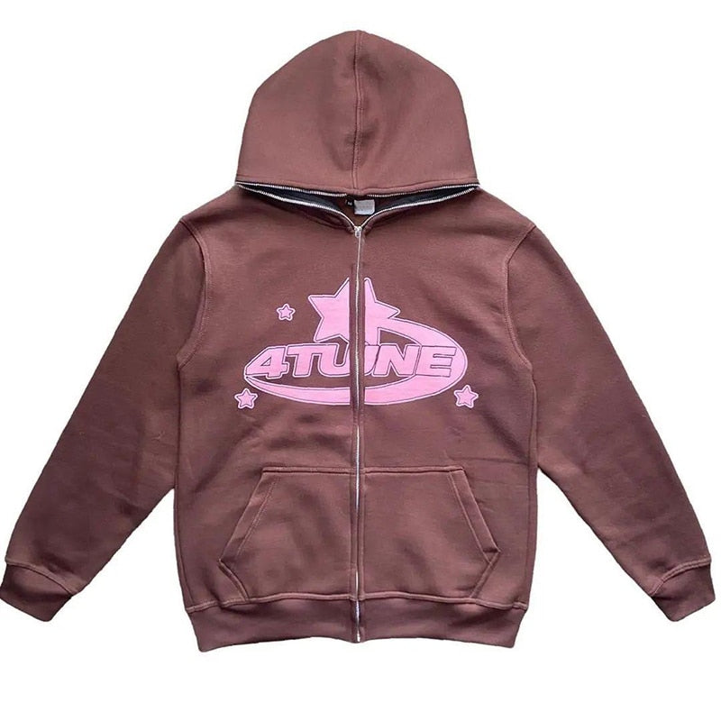 Printed Hip Hop Style Hooded Zipper Jacket