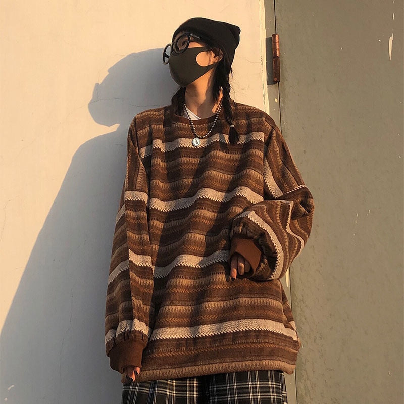 Women Striped Knitted Oversize Sweater