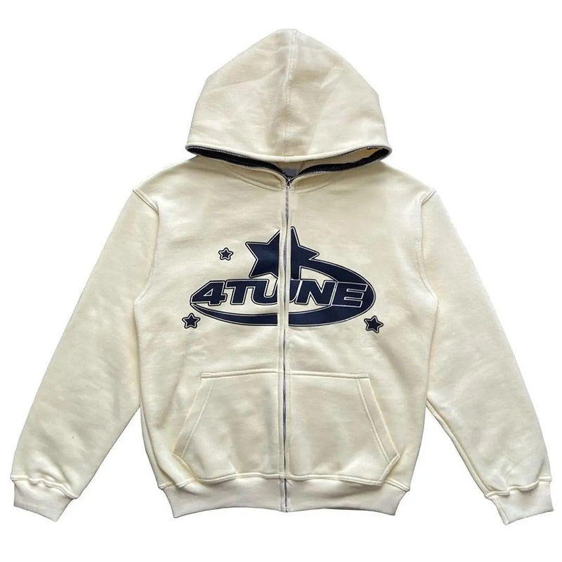 Printed Hip Hop Style Hooded Zipper Jacket