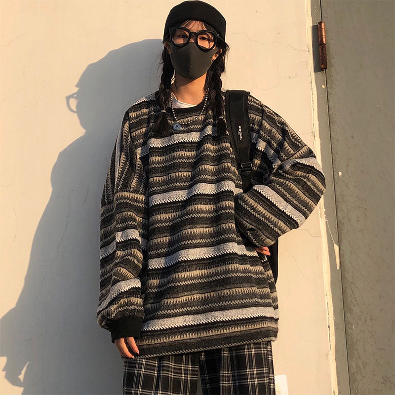 Women Striped Knitted Oversize Sweater