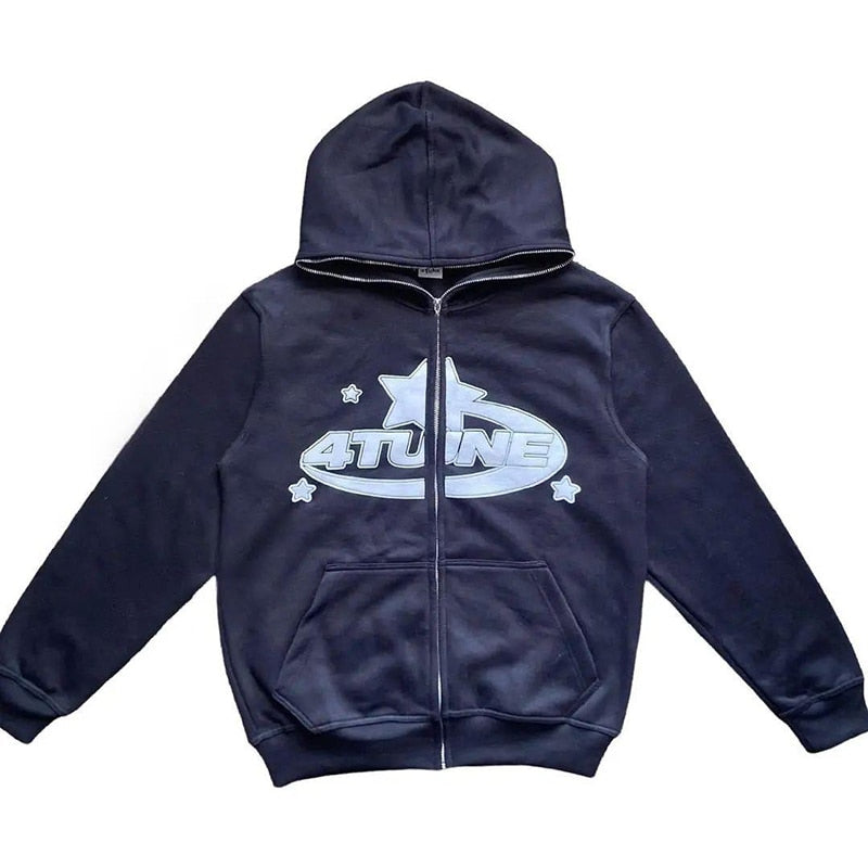 Printed Hip Hop Style Hooded Zipper Jacket