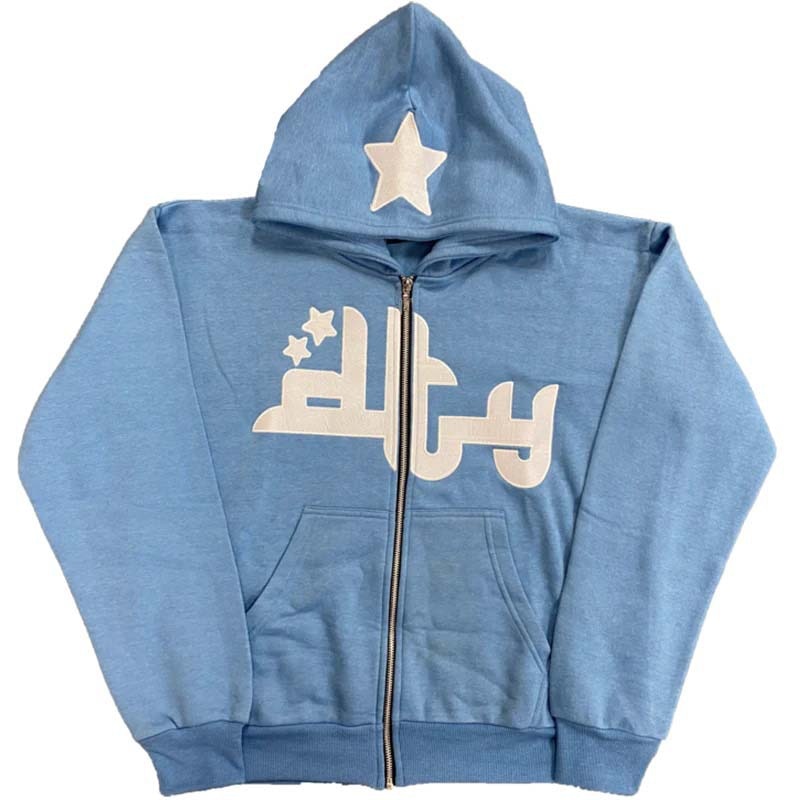 Printed Hip Hop Style Hooded Zipper Jacket