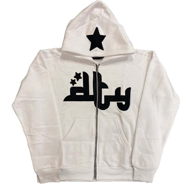 Printed Hip Hop Style Hooded Zipper Jacket