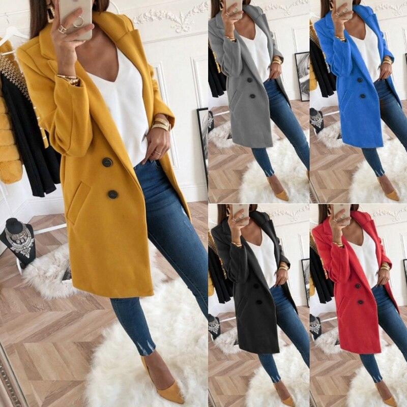 Women Woollen Coat Long Sleeves - Elysian