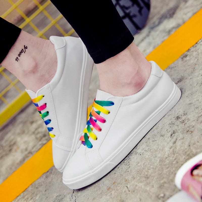 Canvas printed white women shoes with colourful laces - Elysian