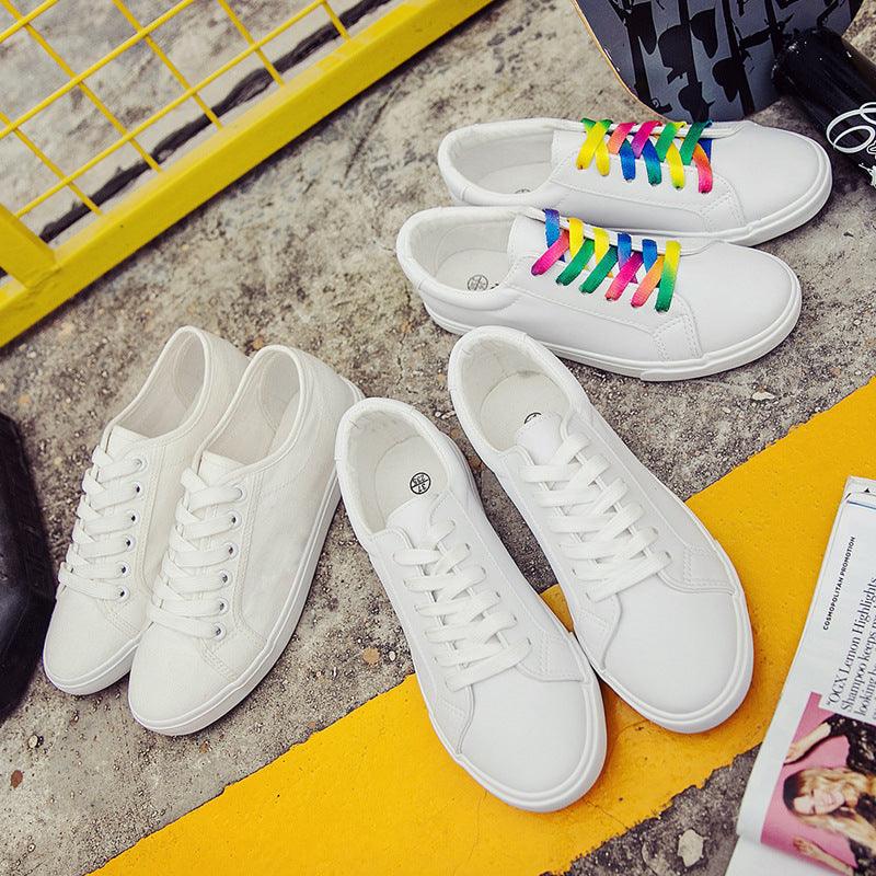 Canvas printed white women shoes with colourful laces - Elysian