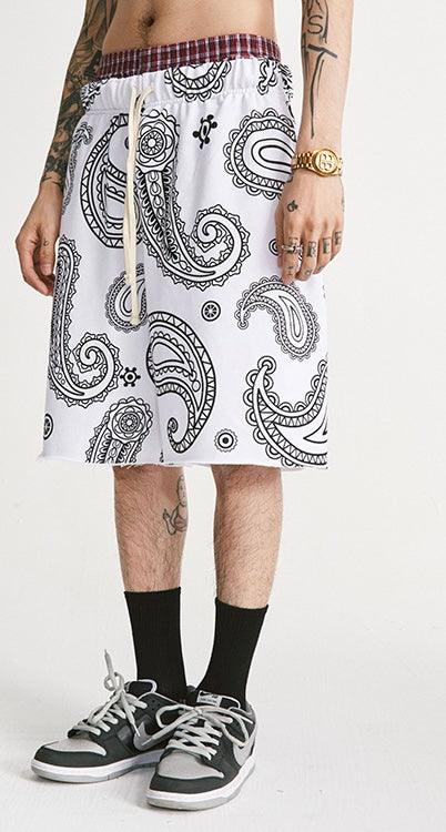 Men's Black and White Printed Loose Casual Shorts - Elysian