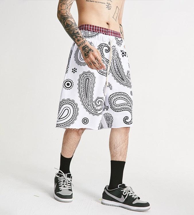 Men's Black and White Printed Loose Casual Shorts - Elysian