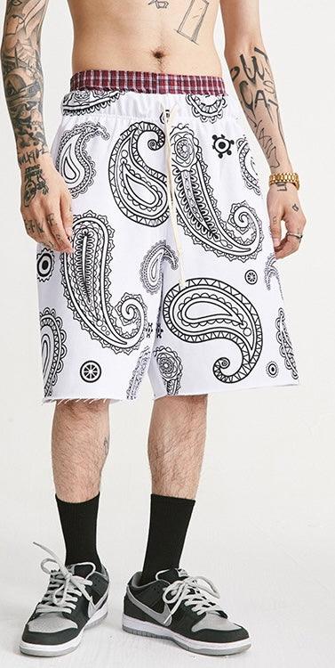 Men's Black and White Printed Loose Casual Shorts - Elysian