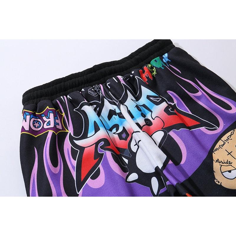 Men’s Knee Length Shorts Cartoon Graffiti Print - Elysian