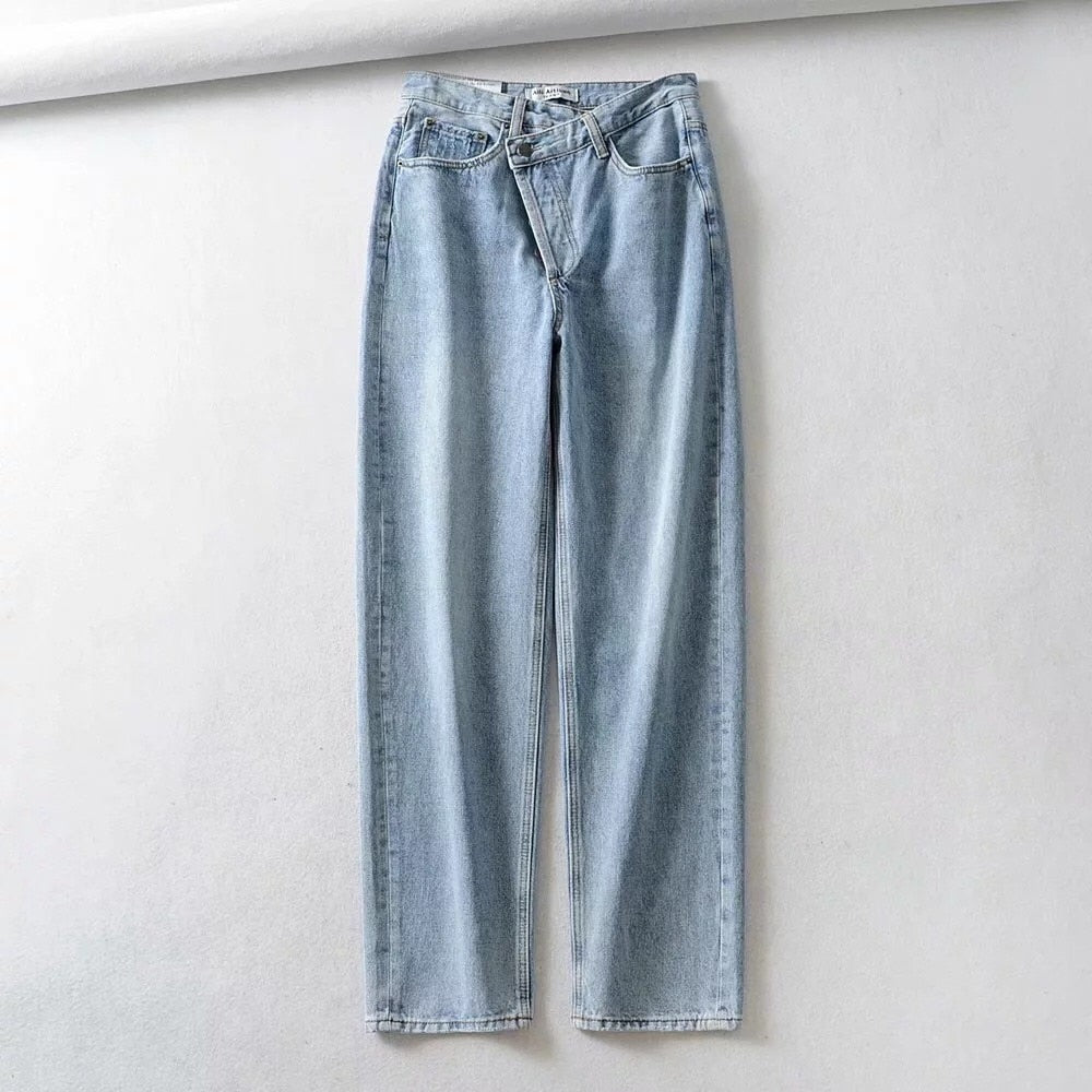 High Cross Waist Ripped Women’s Denim