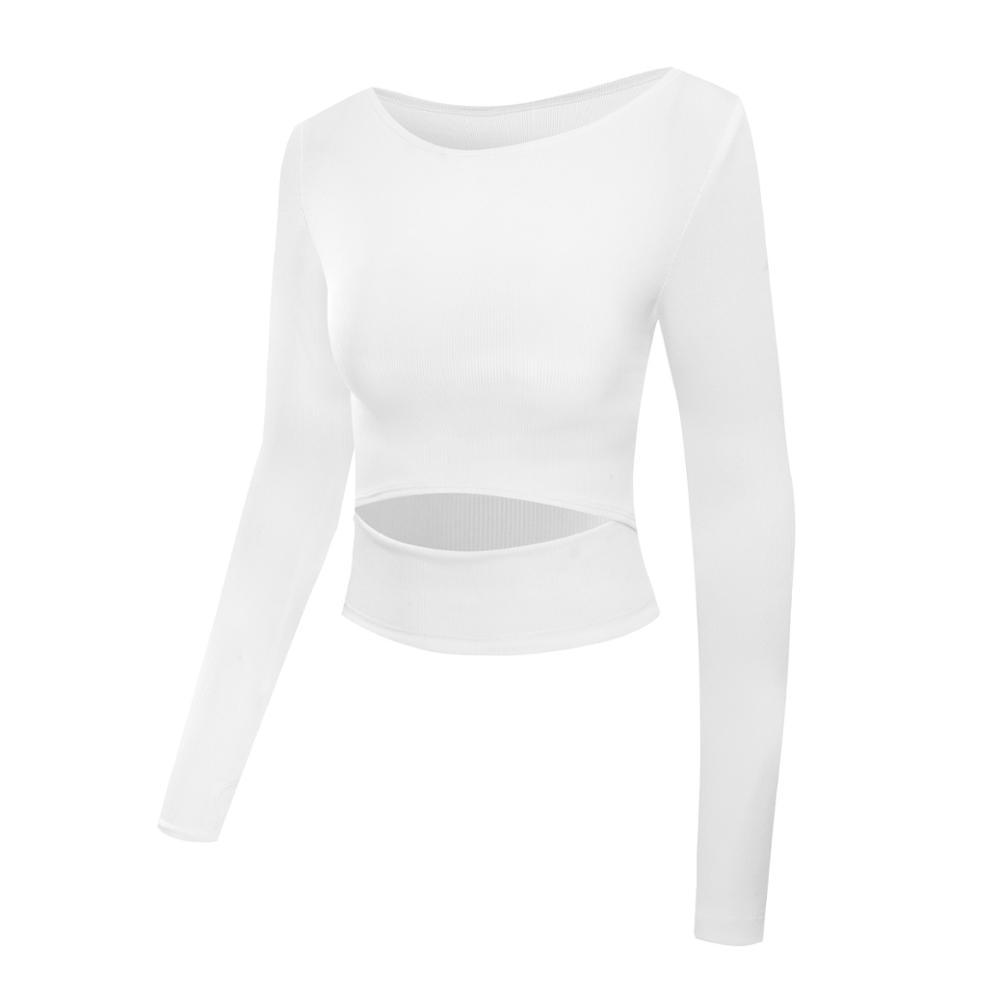 Gym White Yoga Crop Long Sleeve Workout Tops - Elysian