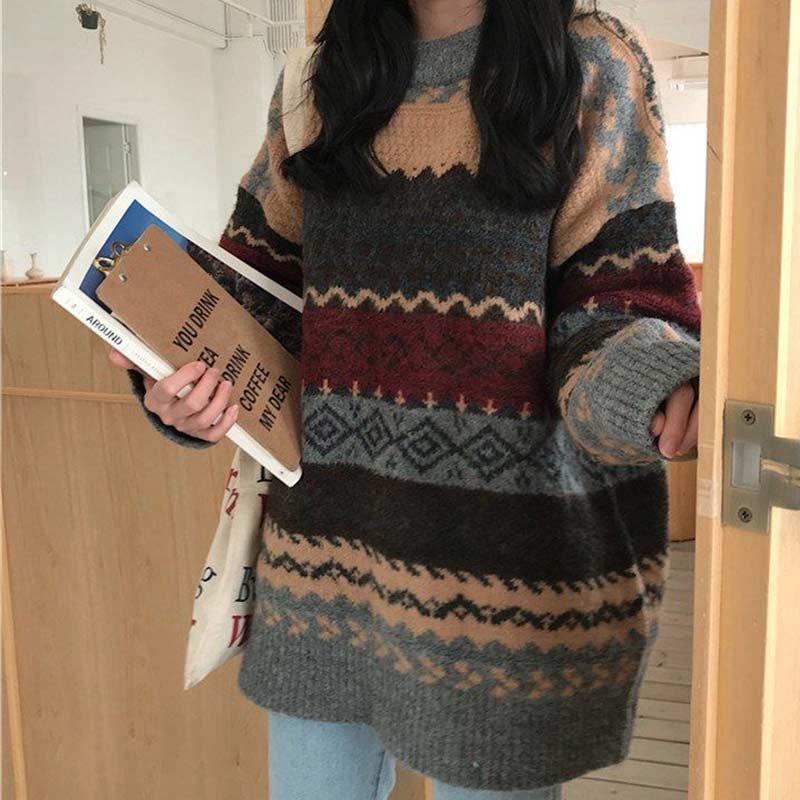 Vintage Knitted Korean Style Women Sweater - Elysian