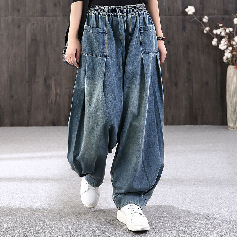 Women Jeans Casual Denim Oversize Pants With Pocket