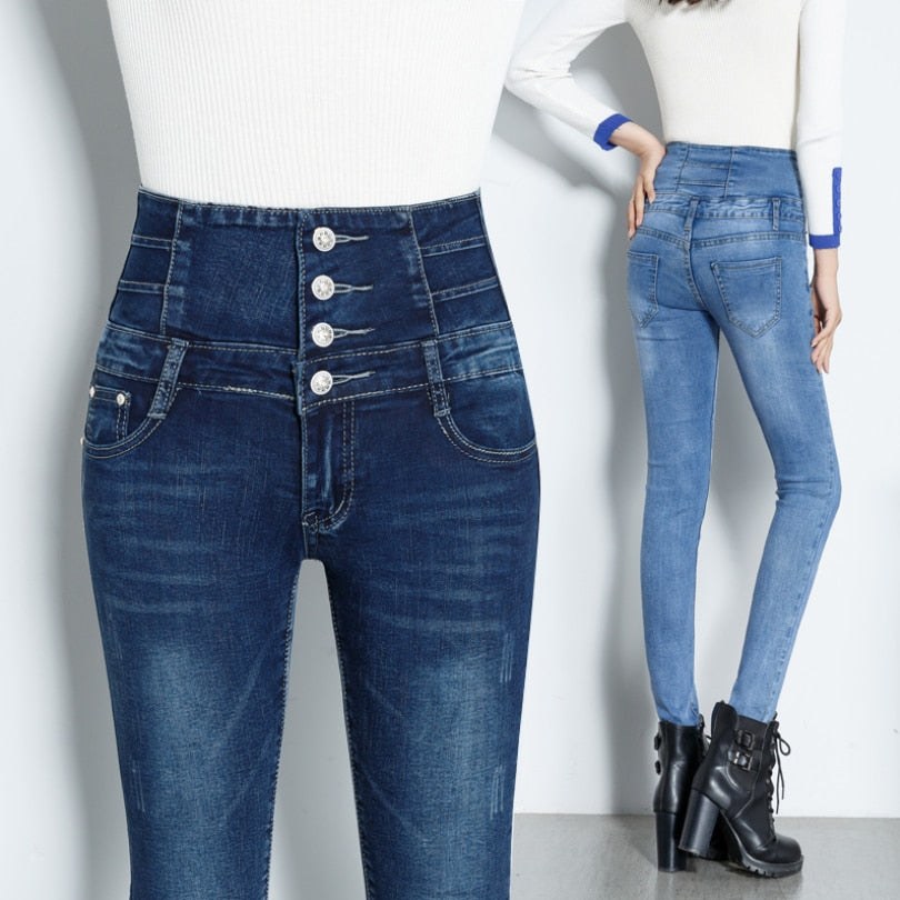 Womens Skinny High Waist Denim Jeans