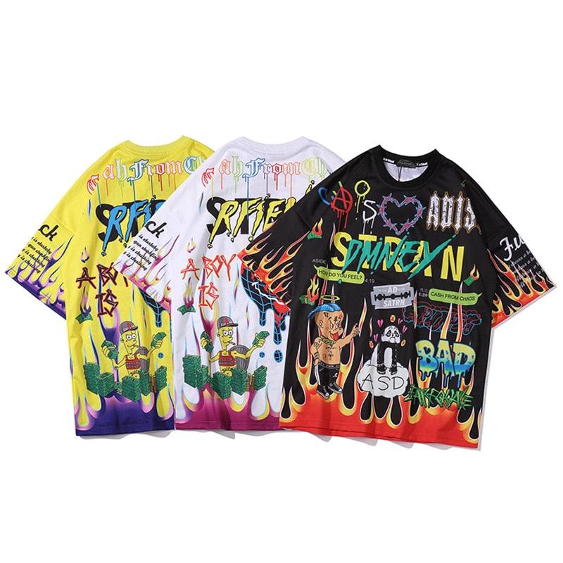 Men’s Cartoon Graffiti Print Cozy Short Sleeve Tees - Elysian