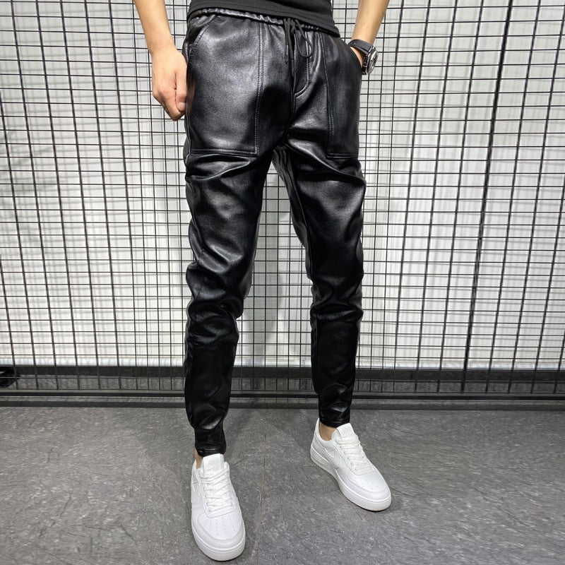 Windproof Casual Leather Mens Trouser