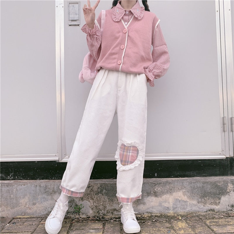 Cotton Heart Patched Pink Pants