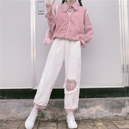Cotton Heart Patched Pink Pants
