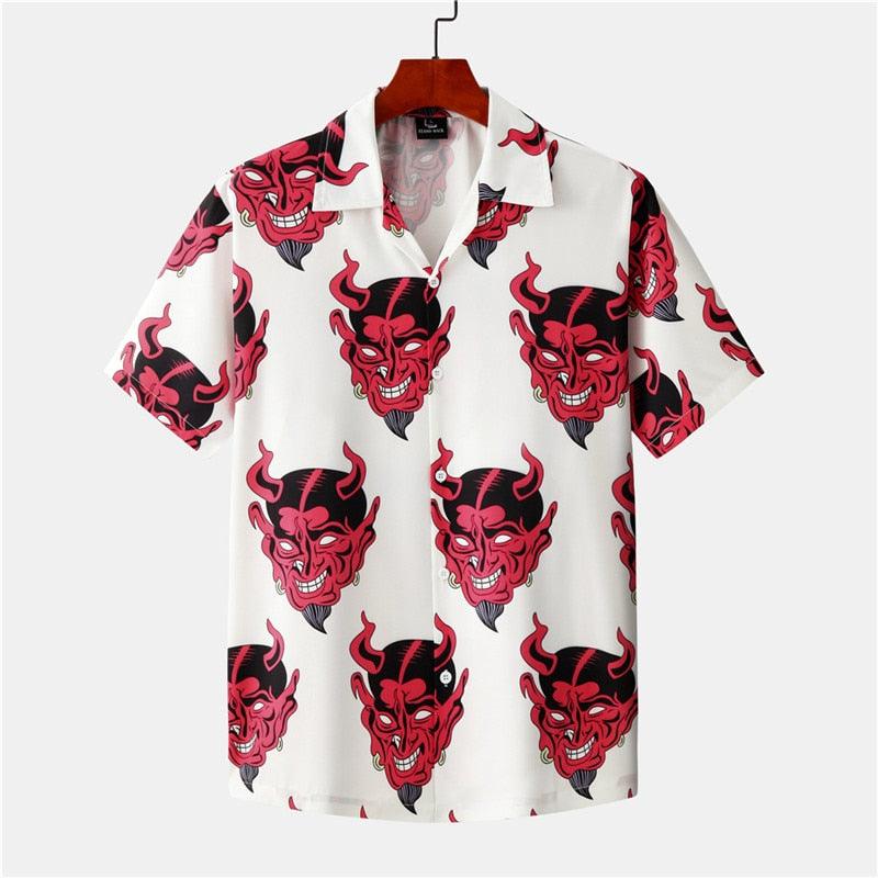 Devil Printed Short Sleeve Floral Loose Summer Shirt - Elysian