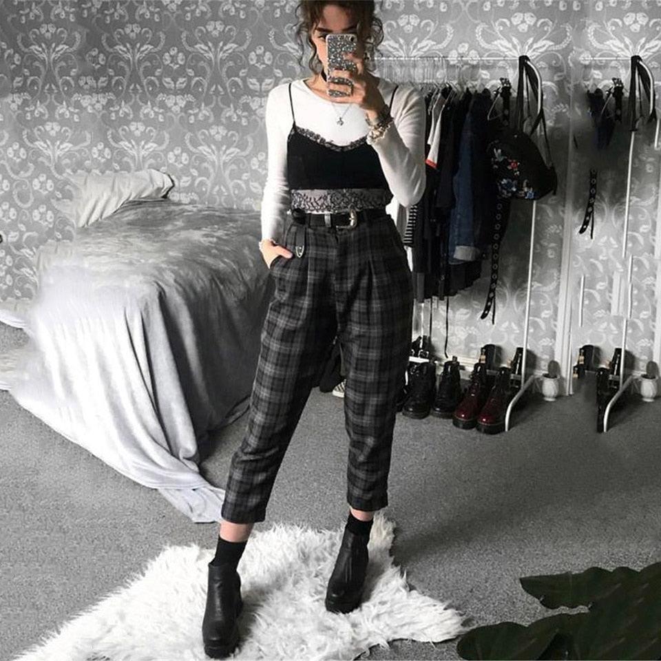 Plaid Harem Streetwear Sweat Check Trouser - Elysian