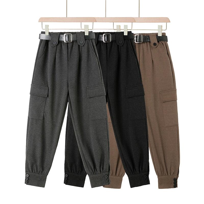 Women’s Streetwear High Waist Woollen Warm Trouser - Elysian