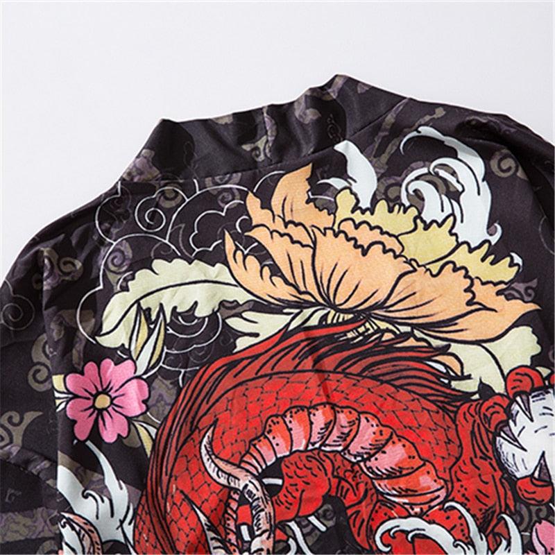 Japanese Style Anime Dragon Printed Thin Oversized Jacket - Elysian