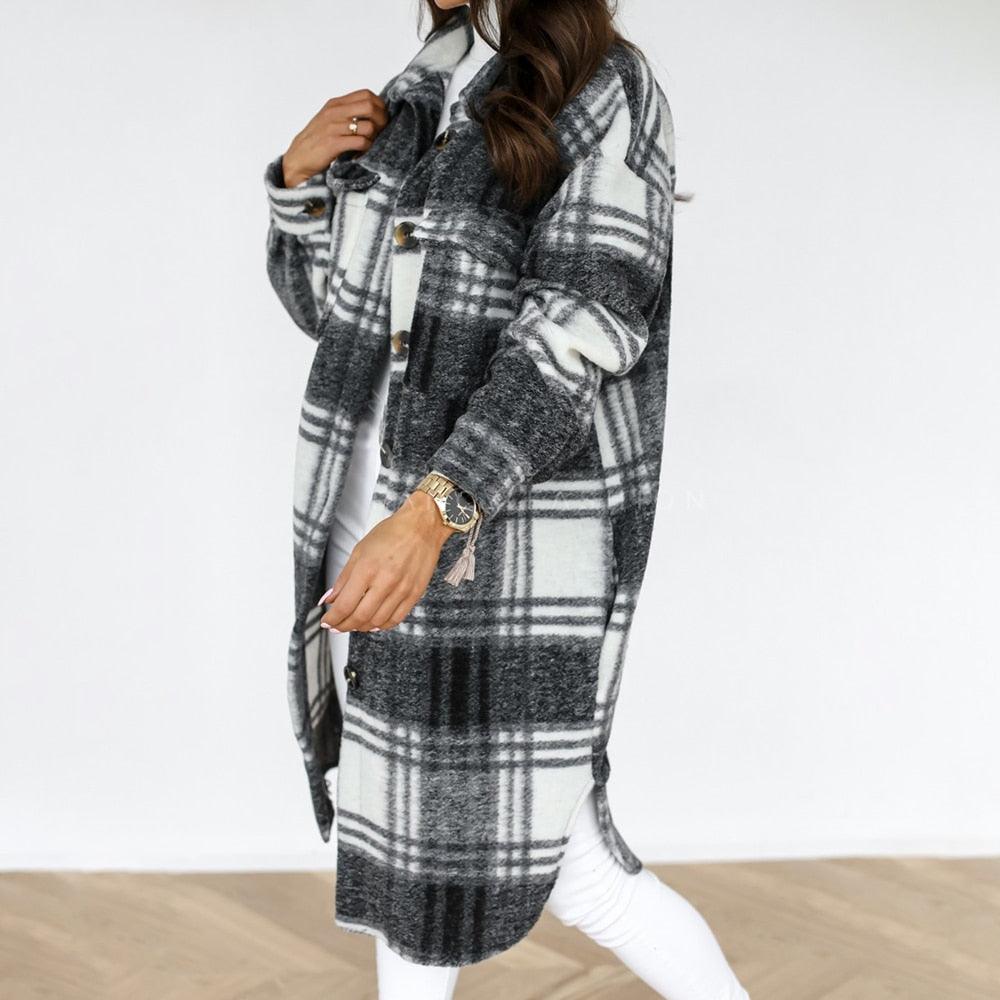 Women’s Checked Oversize Warm Wooden Blends Overcoat - Elysian