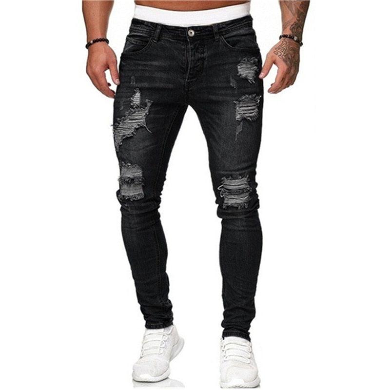 Men’s Ripped Skinny Jeans Blue Slim Fit Denim Pants - Elysian