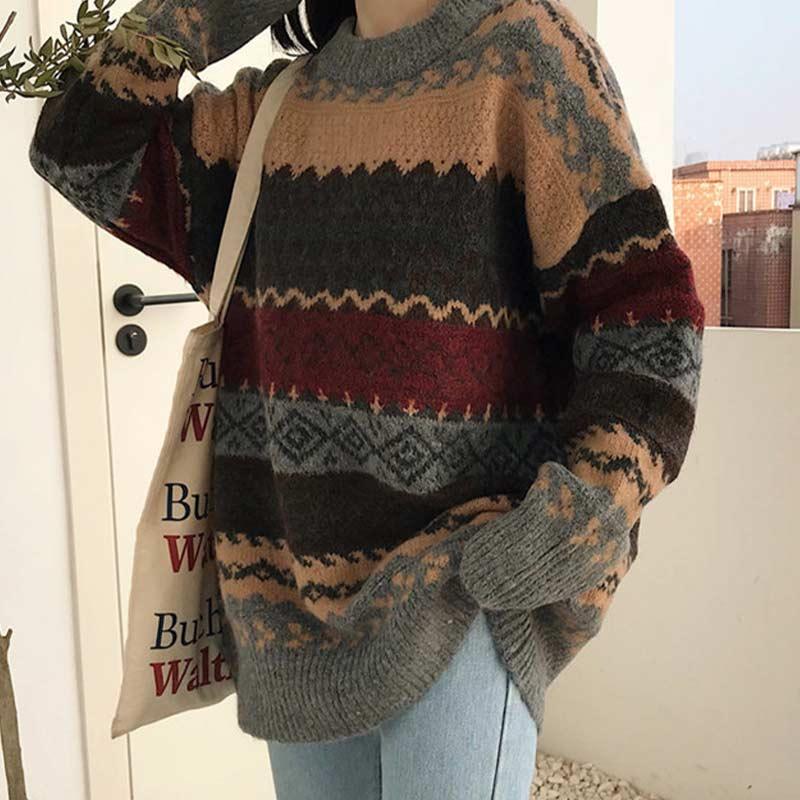 Vintage Knitted Korean Style Women Sweater - Elysian