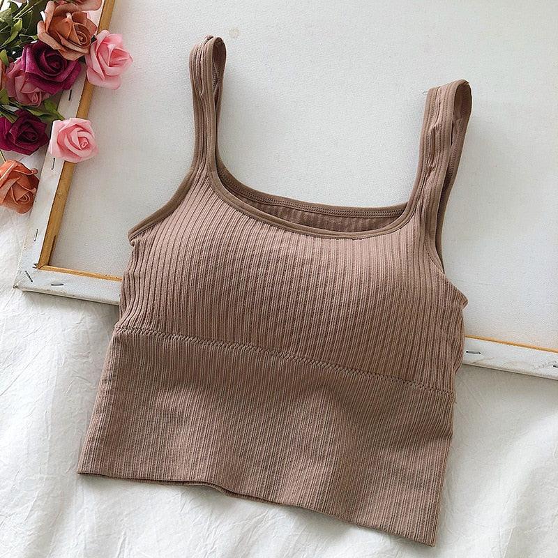 Seamless Crop Top Women U-Shaped Camisole Wide Straps Solid Bralette Lingerie - Elysian