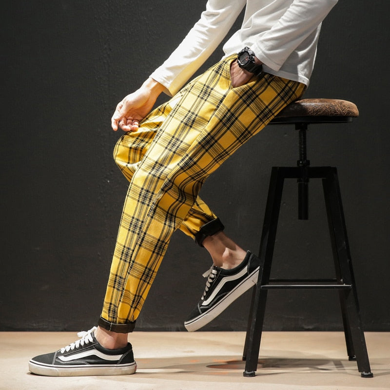 Mens Checkers Cotton Plaid Casual-Wear Pants