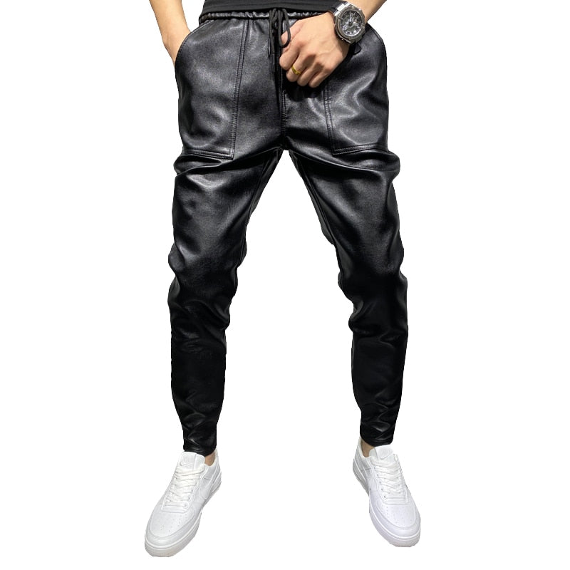 Windproof Casual Leather Mens Trouser