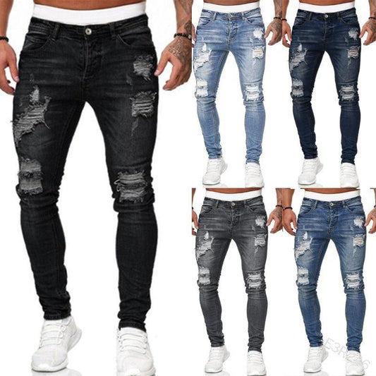 Men’s Ripped Skinny Jeans Blue Slim Fit Denim Pants - Elysian