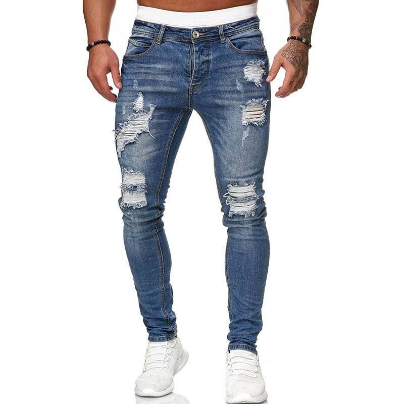 Men’s Ripped Skinny Jeans Blue Slim Fit Denim Pants - Elysian