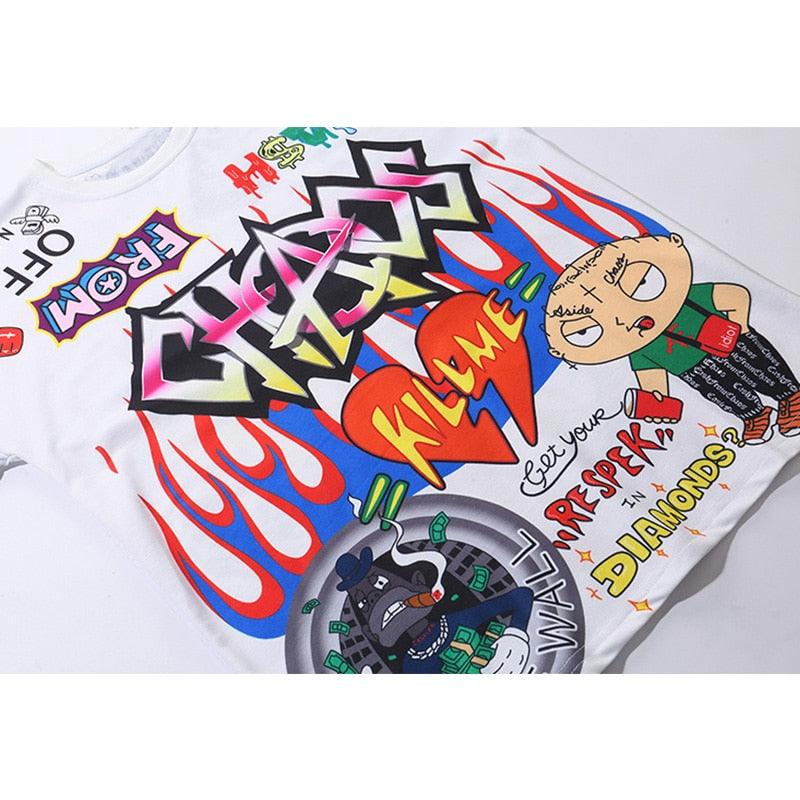 O-neck Men’s Graffiti Cartoon Printed High Street Tees - Elysian