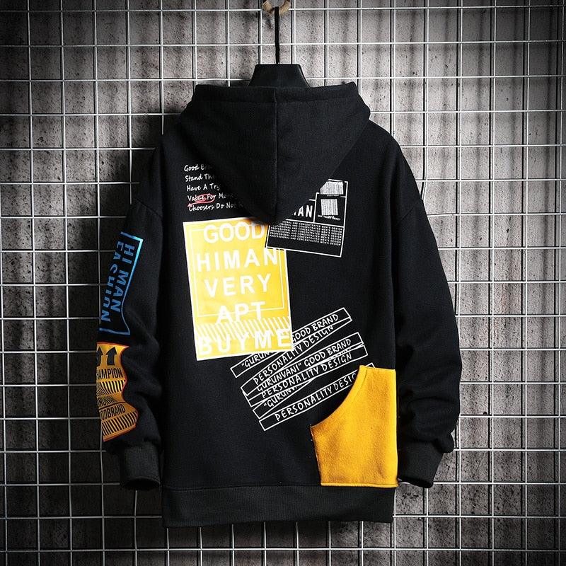 Men’s Fleece Winter Patchwork HipHop Hoodie - Elysian