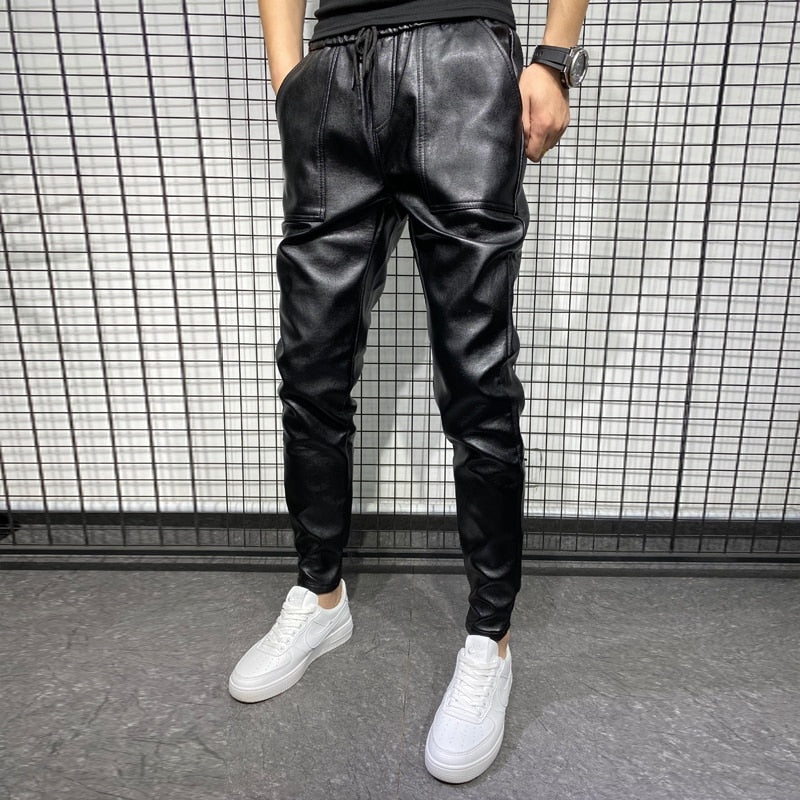 Windproof Casual Leather Mens Trouser