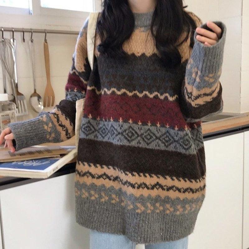 Vintage Knitted Korean Style Women Sweater - Elysian