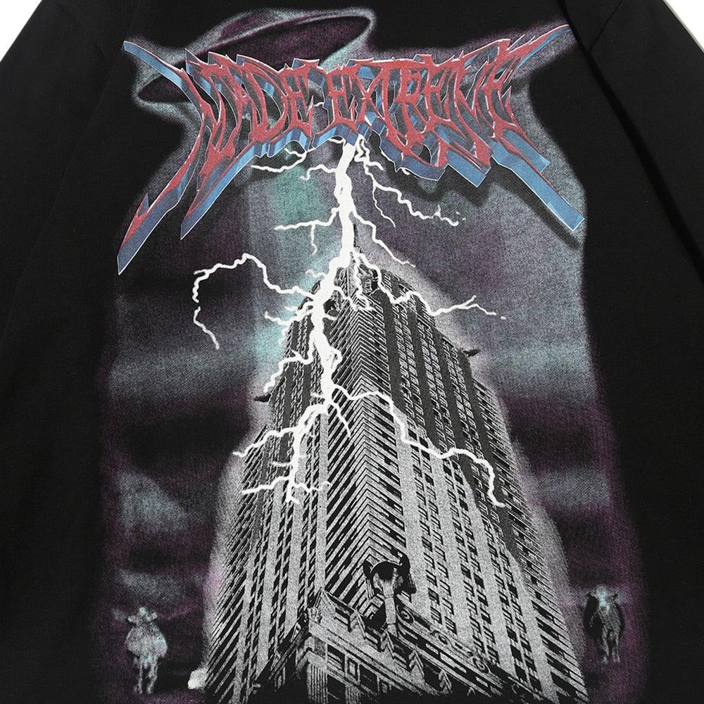 Lightning Graphic Gothic Long Sleeves T-shirt for Men - Elysian