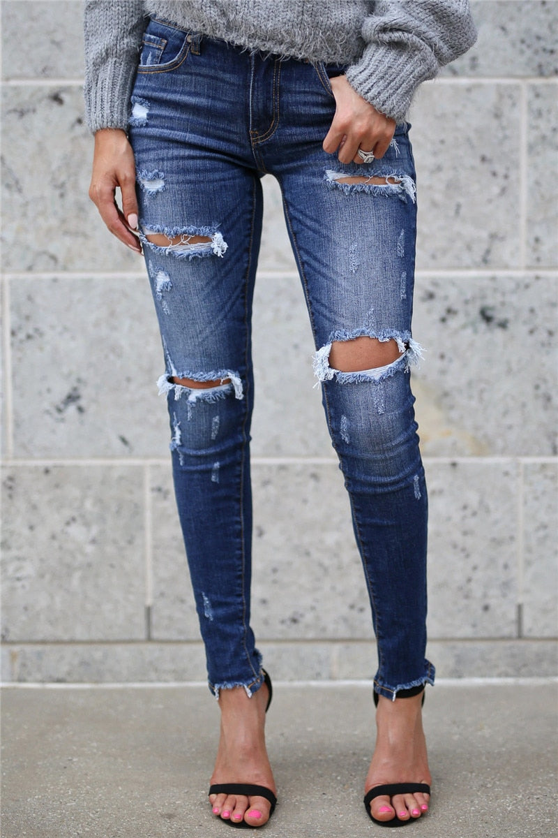 Women’s Casual Ripped-of Denim Jeans