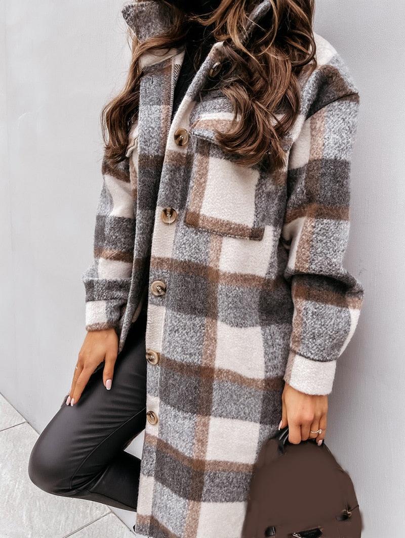 Women’s Checked Oversize Warm Wooden Blends Overcoat - Elysian