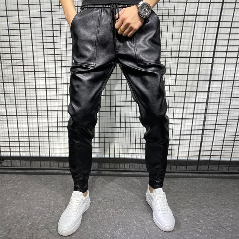 Windproof Casual Leather Mens Trouser