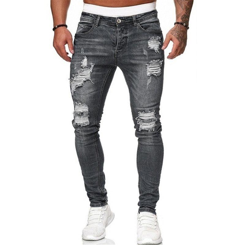 Men’s Ripped Skinny Jeans Blue Slim Fit Denim Pants - Elysian