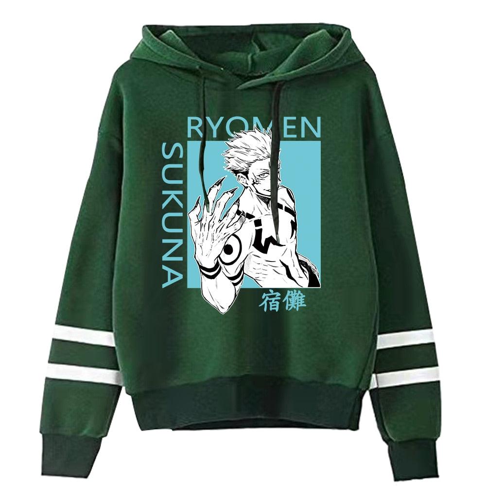 Jujutsu Kaisen Sukuna Print Anime Streetwear Striped Tops Hoodie - Elysian