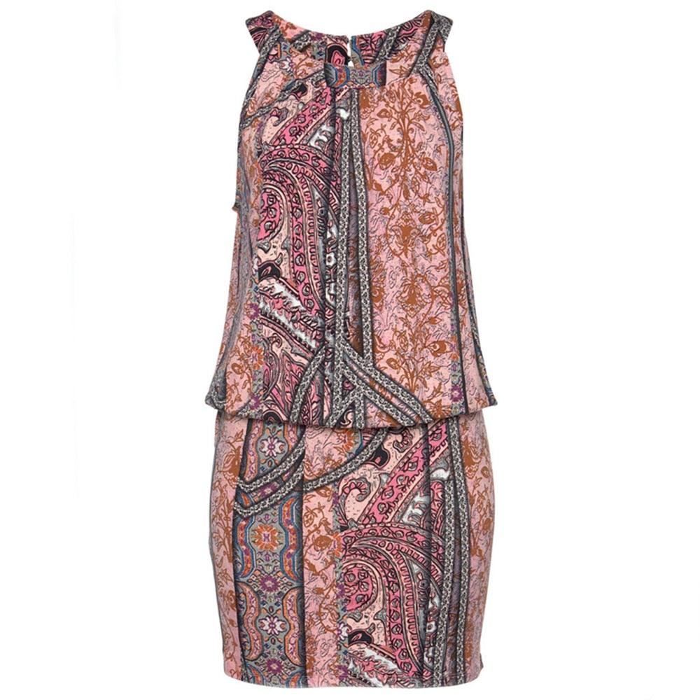 Paisley Mix Print O-neck Tank Sleeveless Back Hollow Dresses - Elysian